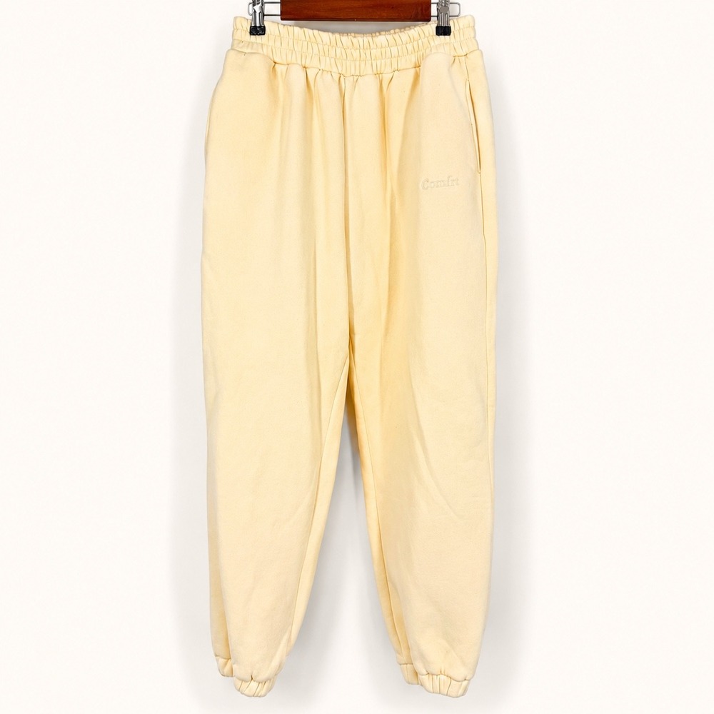 Comfrt Large Heavyweight Fleece Sweatpants Butter Cream Yellow Relaxed Joggers